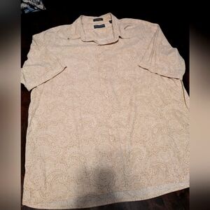 Lyle & Scott Silk/Bamboo Blend, Short Sleeve, Tan Paisley Button Down, Mens XL